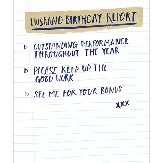 Funny Report Husband Birthday Card