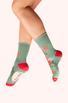 Floral Spray Ankle Socks - Olive