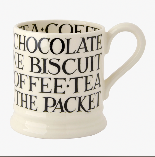 Emma Bridgewater Black Toast All Over Writing 1/2 Pint Mug