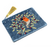 Blue Velvet Robin and Embroidered Holly Zip Purse