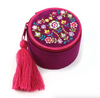 Wine Velvet Floral Heart Embroidered Trinket Box