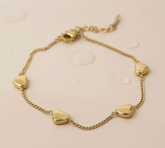 POM Waterproof Gold Plated Heart Station Bracelet