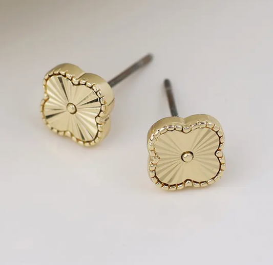 POM Faux Gold Plated Quatrefoil Stud Earrings