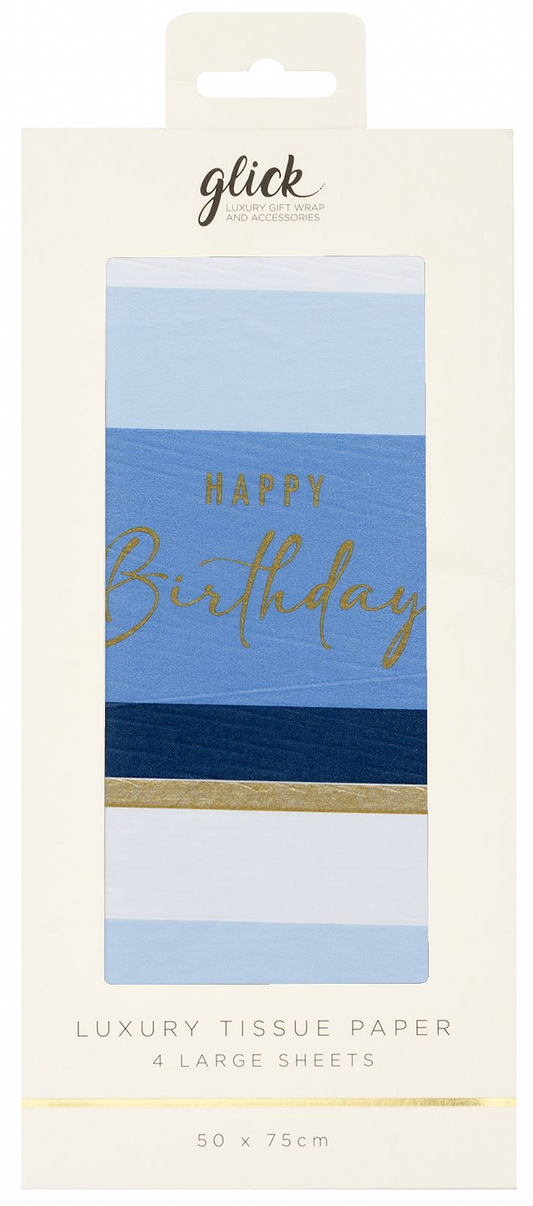 Blue Happy Birthday Stripe Tissue Paper