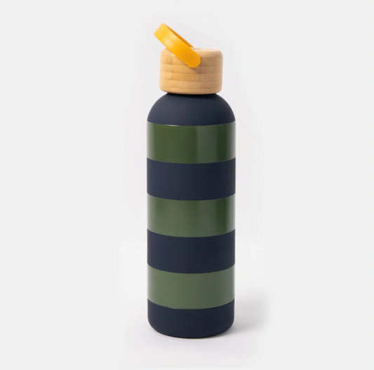 Caroline Gardner Navy & Khaki Stripe Water Bottle
