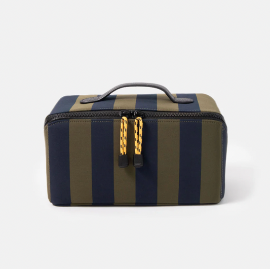 Caroline Gardner Khaki & Navy Stripe Flat Lay Wash Bag