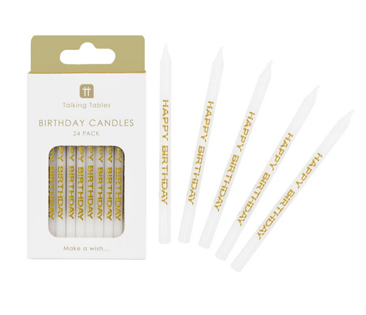 Talking Tables White & Gold Happy Birthday Candles
