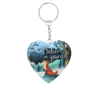 Fox Under The Moon Sentiment Keyring "Believe In Yourself"