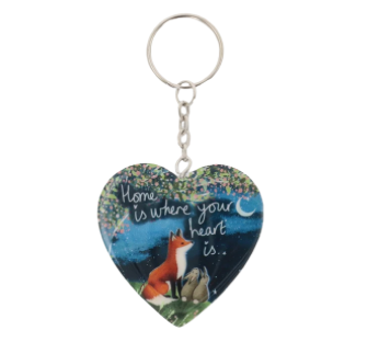 Fox Under The Moon Sentiment Keyring "Home Is Where Your Heart Is"
