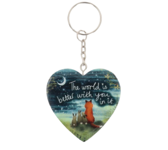 Fox Under The Moon Sentiment Keyring "The World Is Better With You In It"