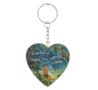 Fox Under The Moon Sentiment Keyring "Friendship Makes The World Brighter"