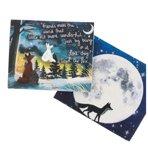 Fox Under The Moon Sentiment Magnetic Pin "Friends"