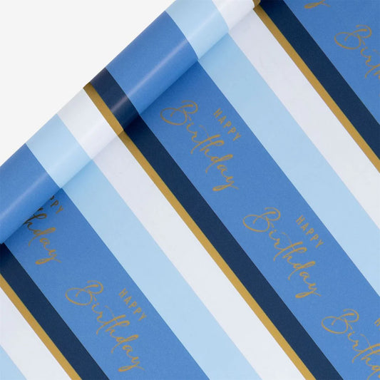 Blue Happy Birthday Stripe Roll Wrap